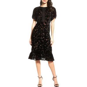 nwt anthropologie x foxiedox | ingrid velvet devor a line midi dress | size xs